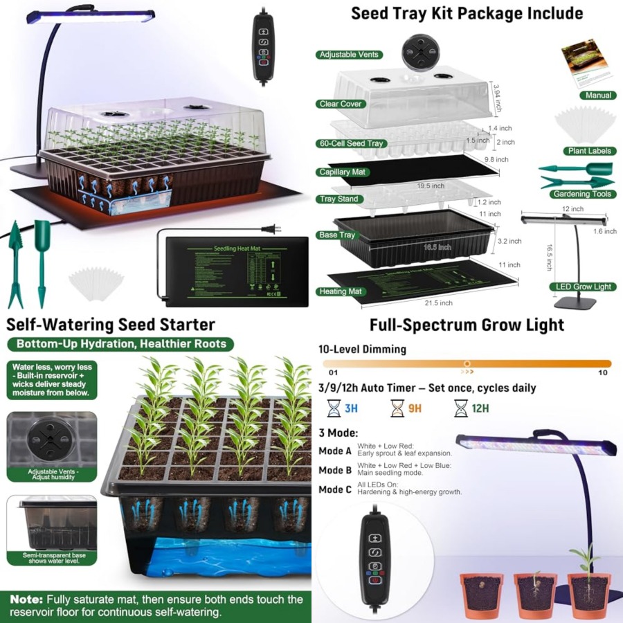 Seed Starter Tray - 60셀 자가급수 시드 스타터 키트 (성장등