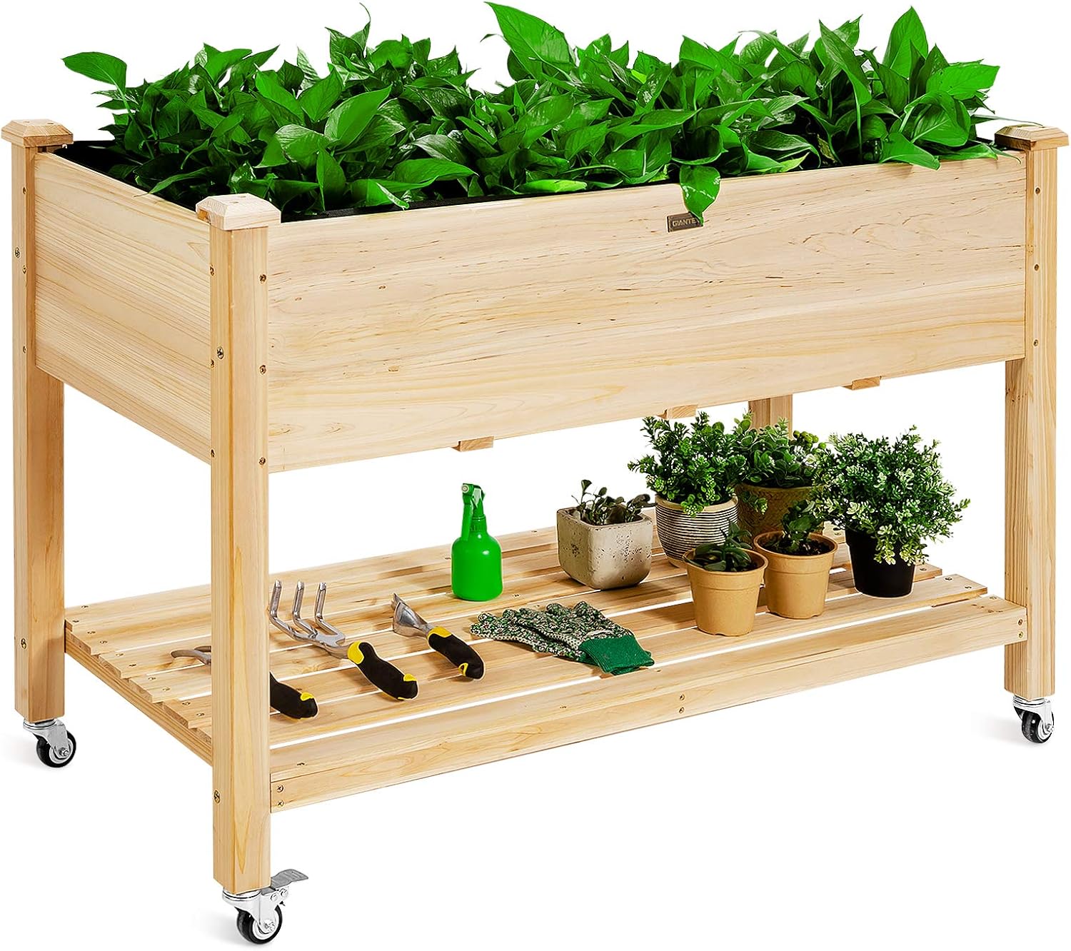 Raised Garden Bed - 바퀴 달린 나무 재질의 높이 조절
