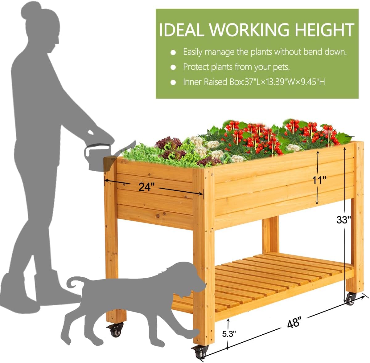 이동식 목재 높이 조절 화분, 나무, 자연색, 바퀴와  - Raised Garden Bed 리뷰 및 가격