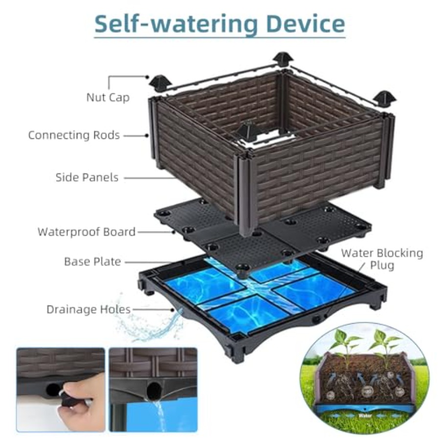 야외용 자동 급수식 화분, 파티오, 발코니, 데크용;  - Self Watering Planter 리뷰 및 가격